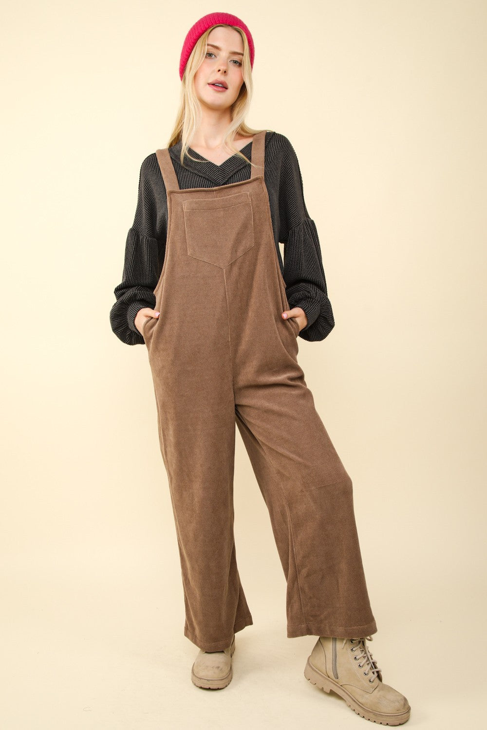 Soft Corduroy Straight Leg Overall Jumpsuit