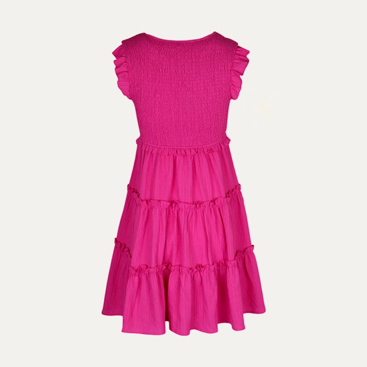 Hot Pink V-Neck Ruffled Tiered Mini Dress