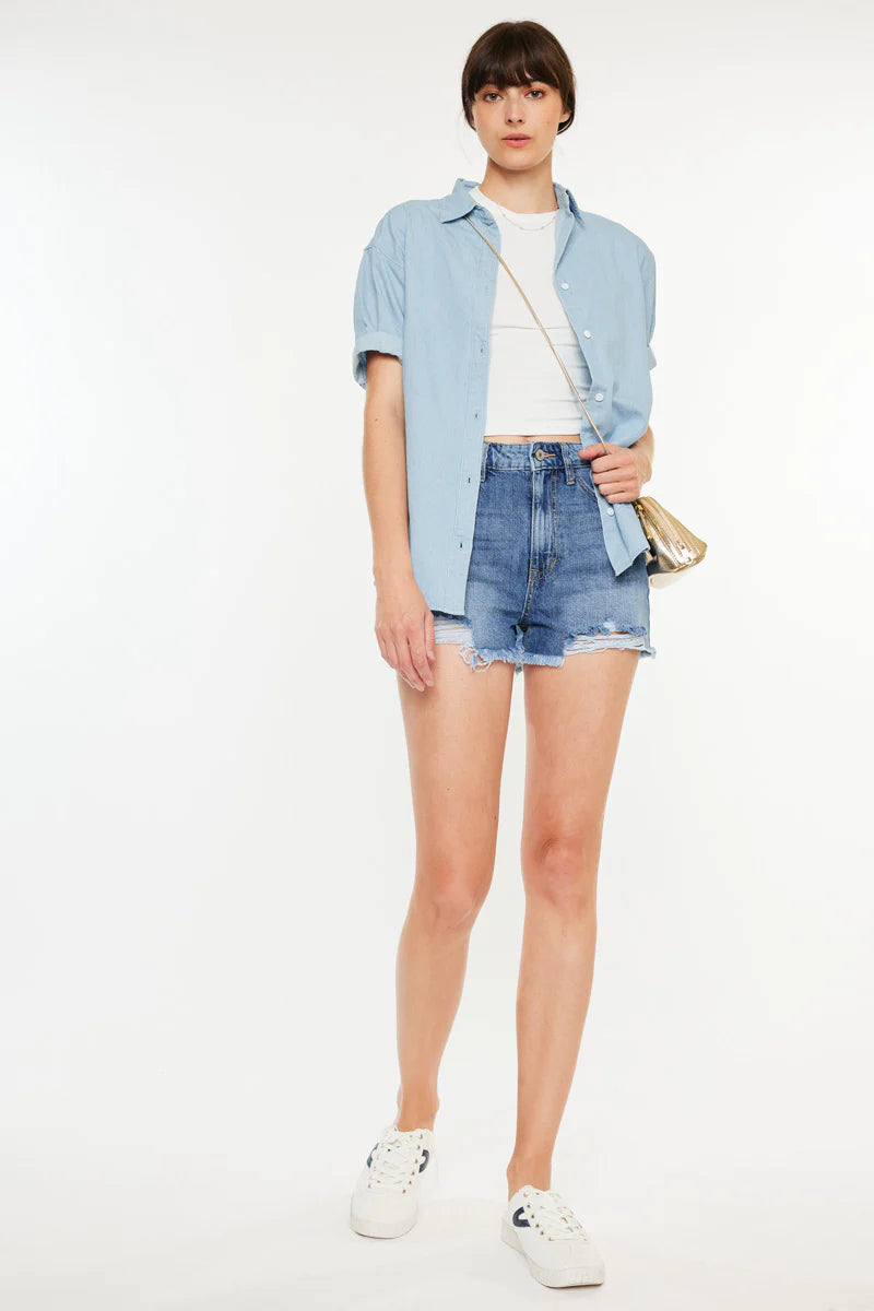 High Rise Distressed  Denim Short