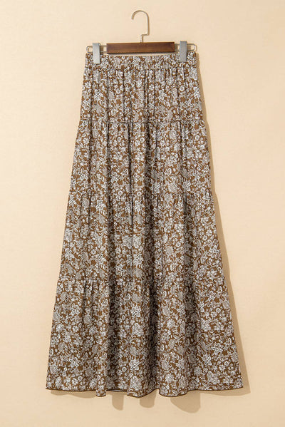 Western Floral Print High Waist Maxi Skirt