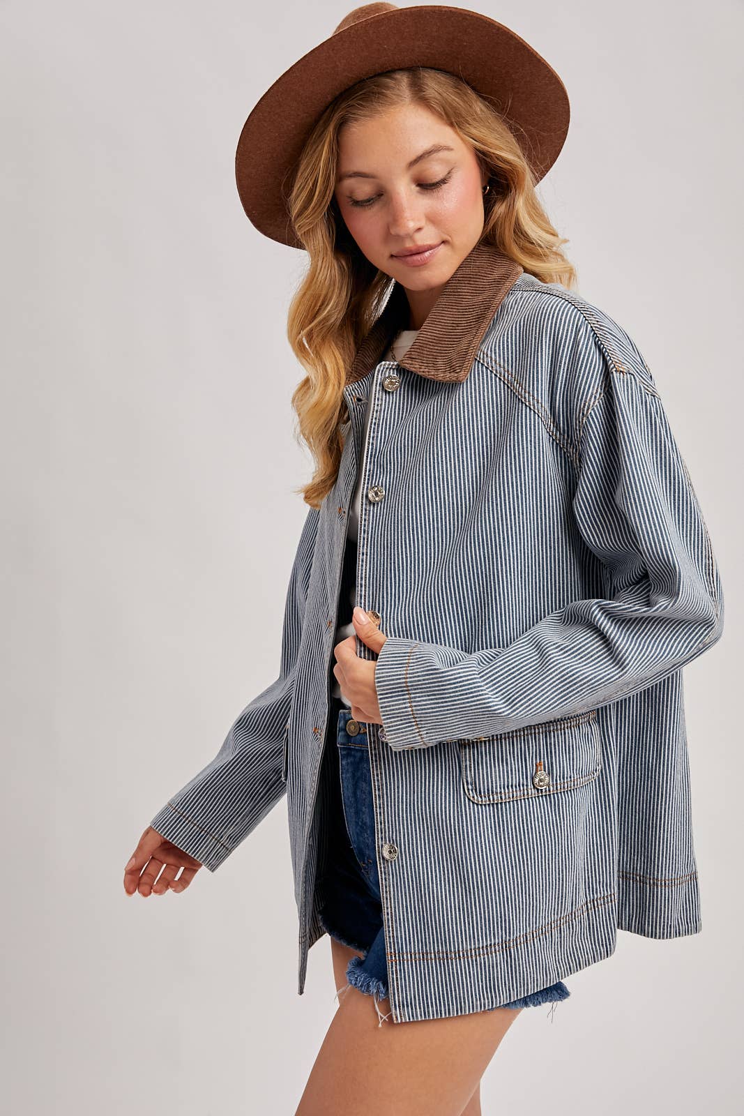 DENIM CORDUROY COLLAR CONTRAST BARN COAT