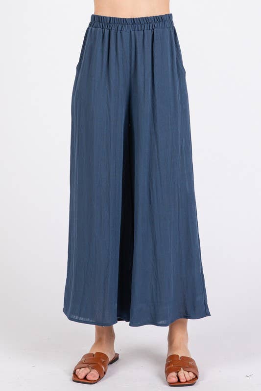 Woven Wide Leg Pull on Pants