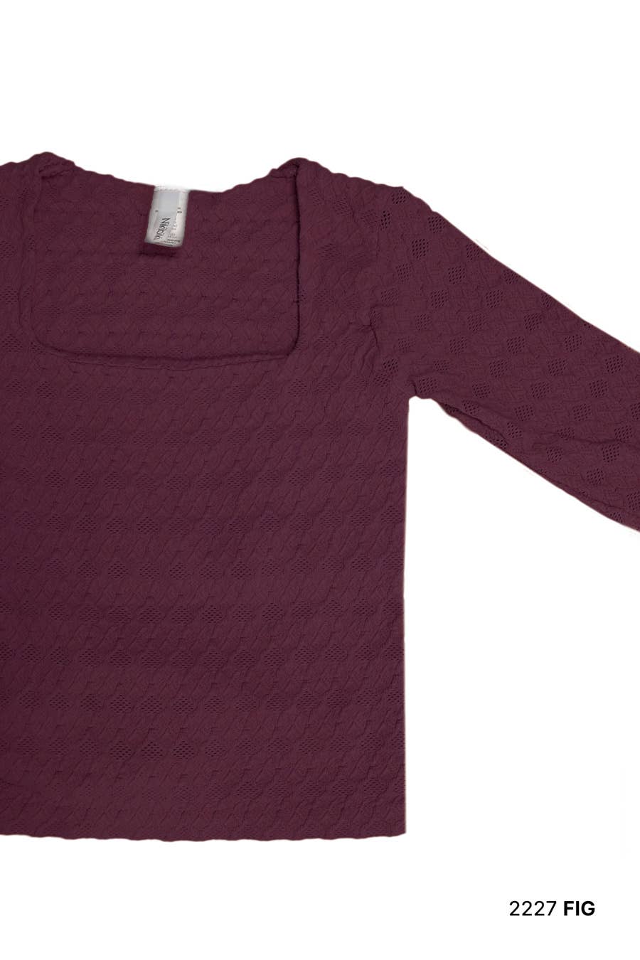 Lace Textured Square LS Top:  Fig OS