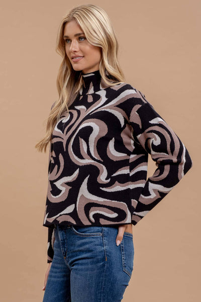 Marble Turtleneck Knit Sweater