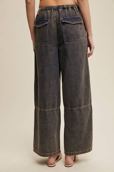 Wide-Leg Denim Drawstring Pants