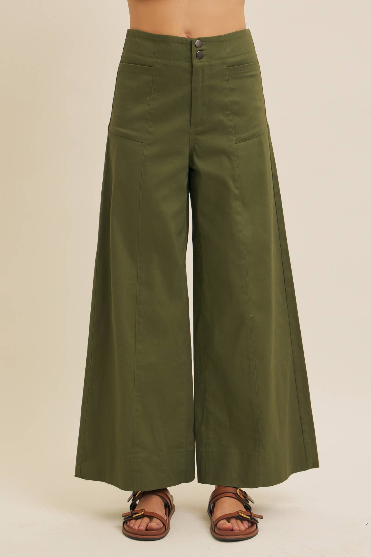 OLIVE WIDE-LEG ANKLE LENGTH PANTS