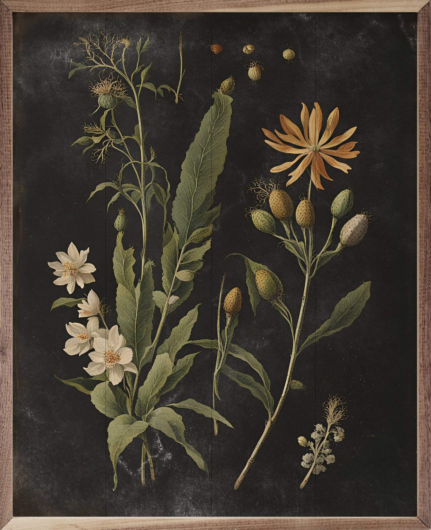 Vintage Cream Floral Print Black: 8 x 10 x 1.5