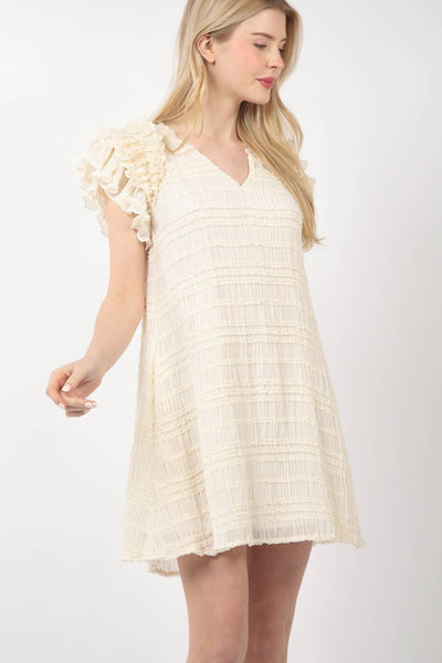 Ruffled Textured Woven Mini Dress