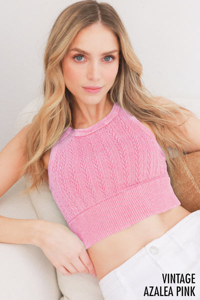 Vintage Cable Knit High Neck Crop Top