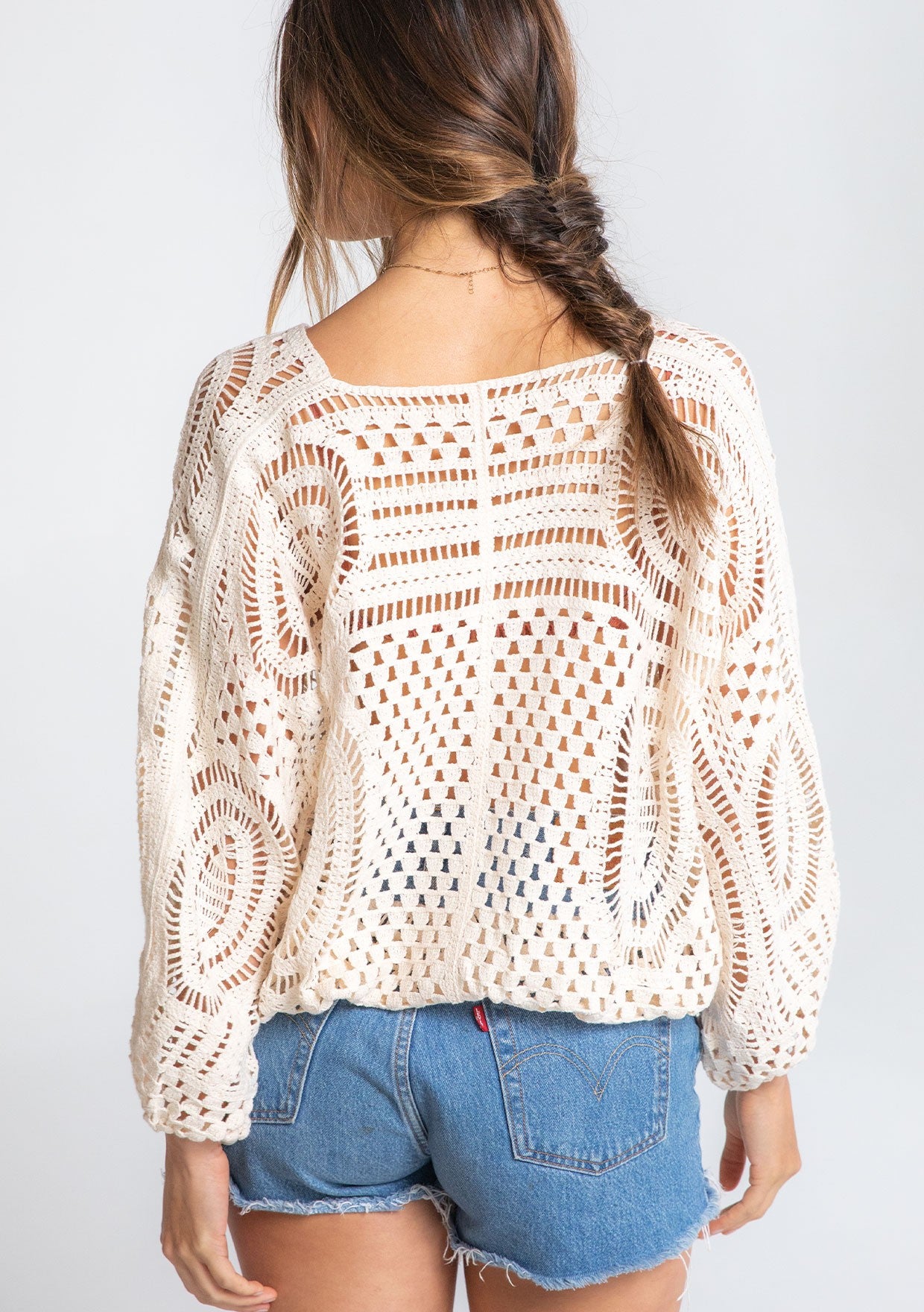 Long Sleeve Crochet Surplice Top