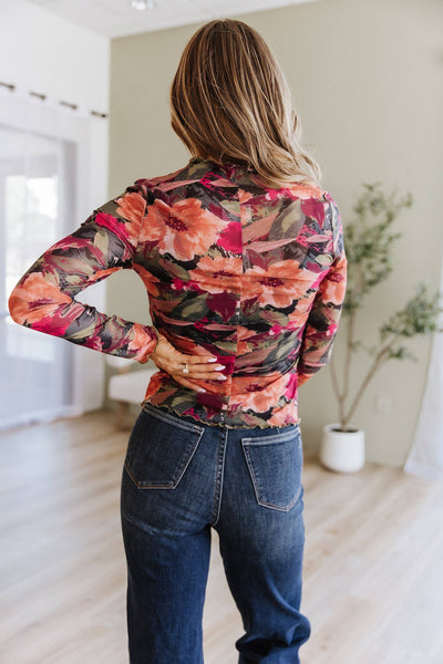 Isolde Floral Print Mesh Top