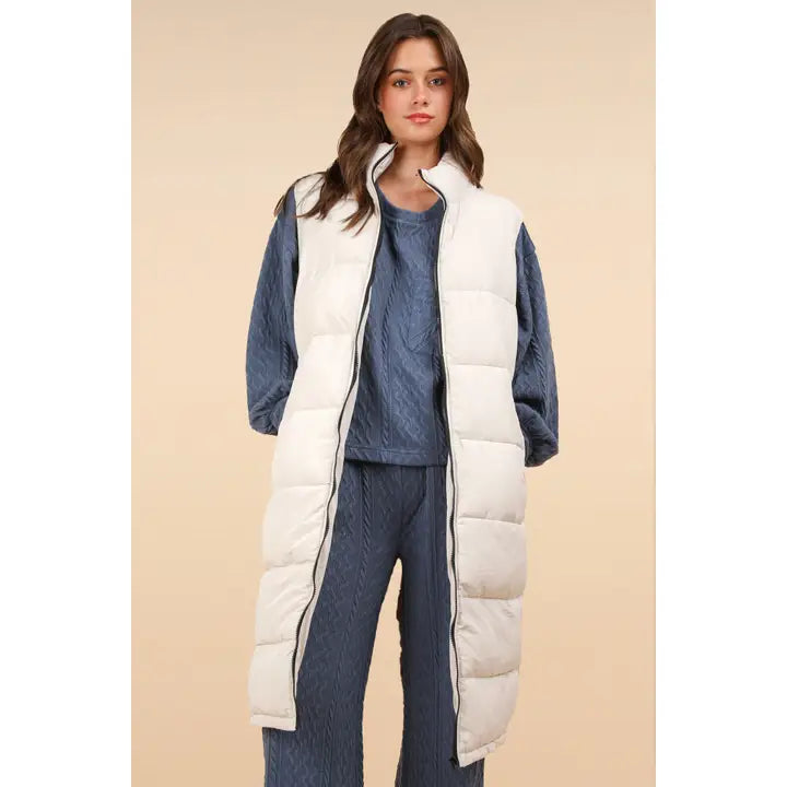 Front Zipper Long Puffer Vest with Pockets