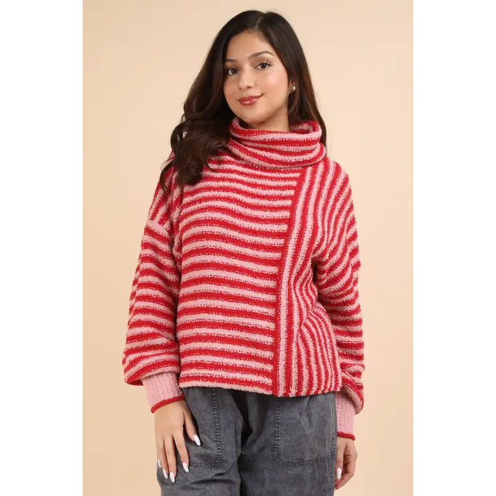 Mock Neck Soft Striped Knit Sweater Top