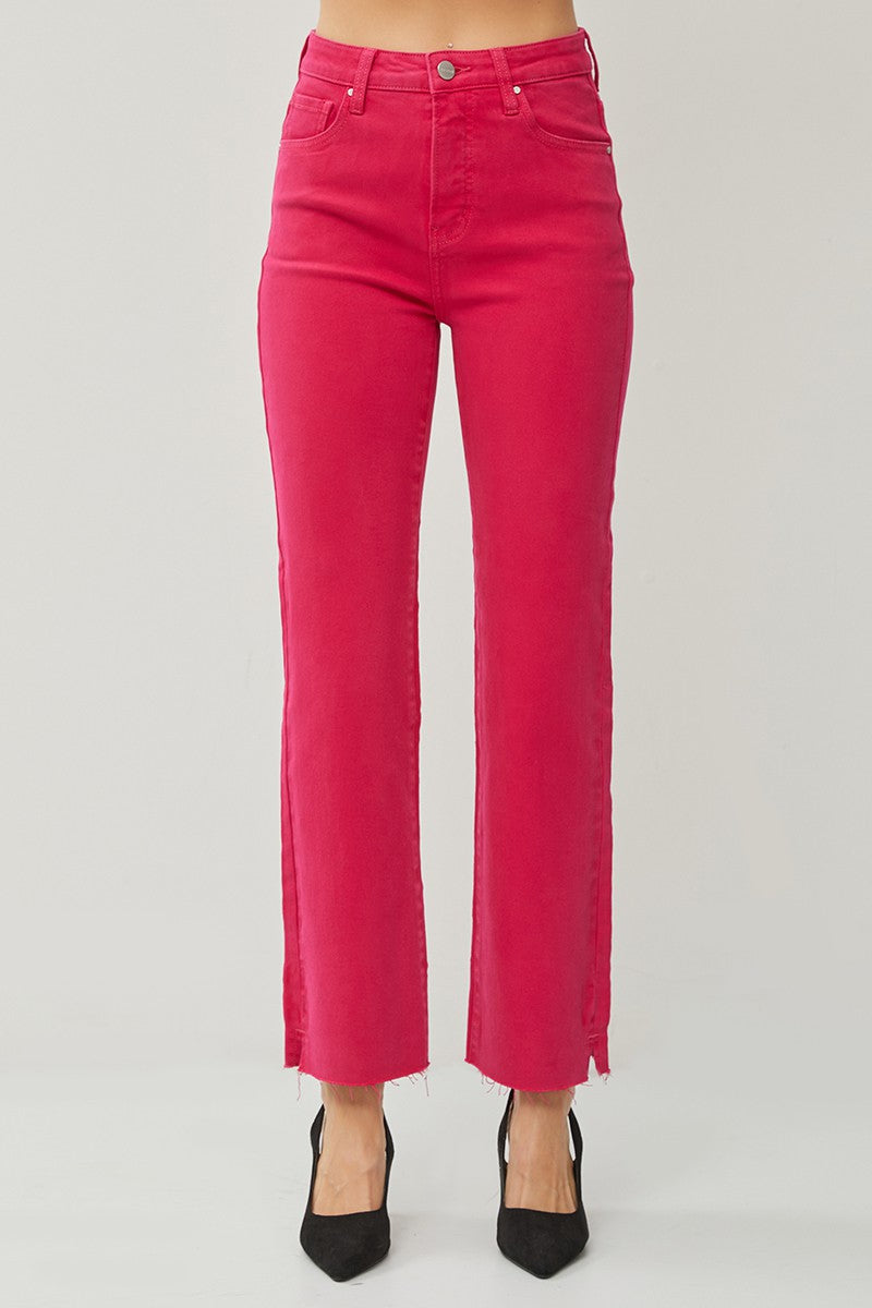 Fuchsia High Rise Straight Jeans