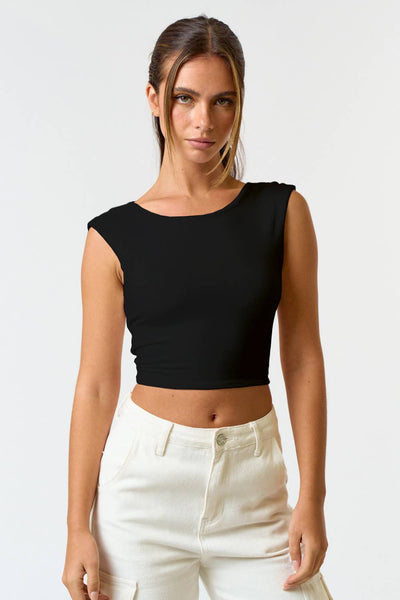 SLEEVELESS BRUSHED KNIT TOP