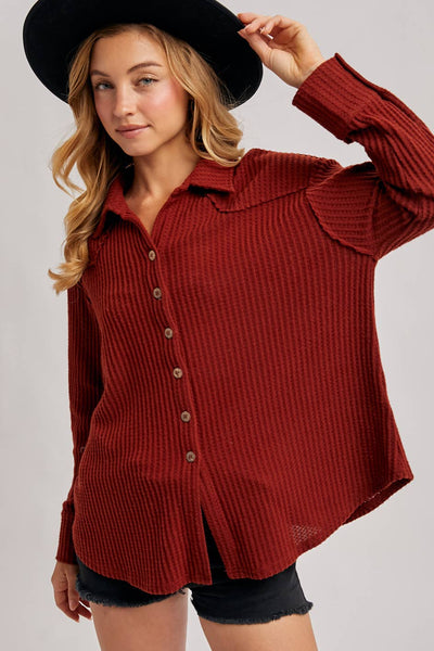 BRUSHED WAFFLE BUTTON UP SHIRT