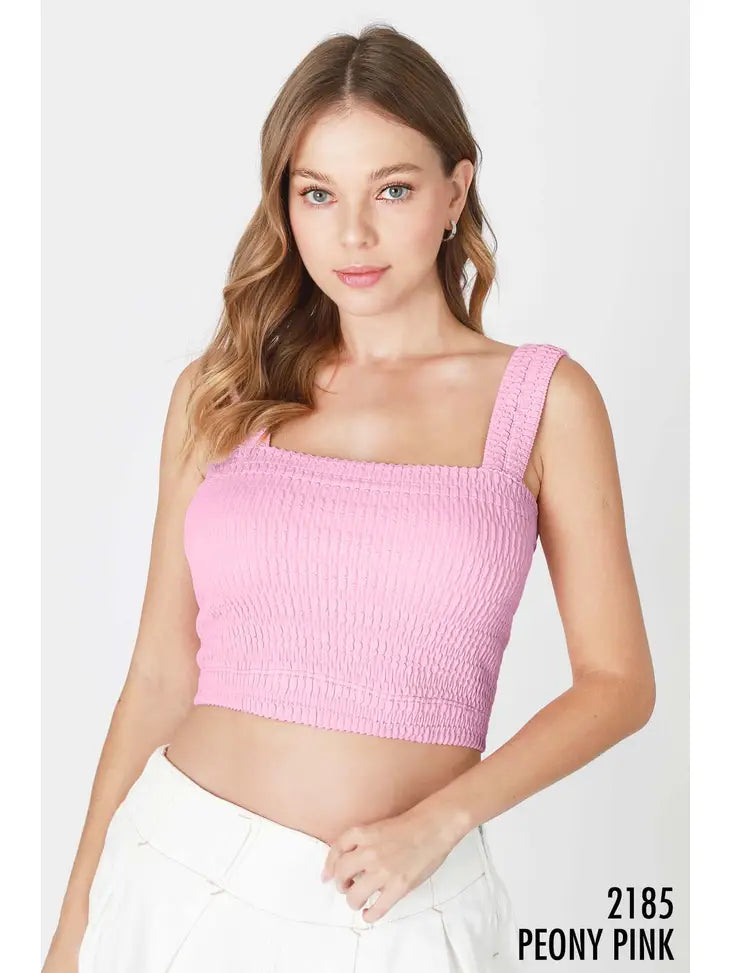 Shirred Square Neck Crop Top