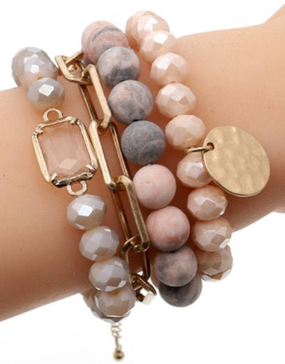 Multi Stone Crystal Beaded Bracelet Set: Black