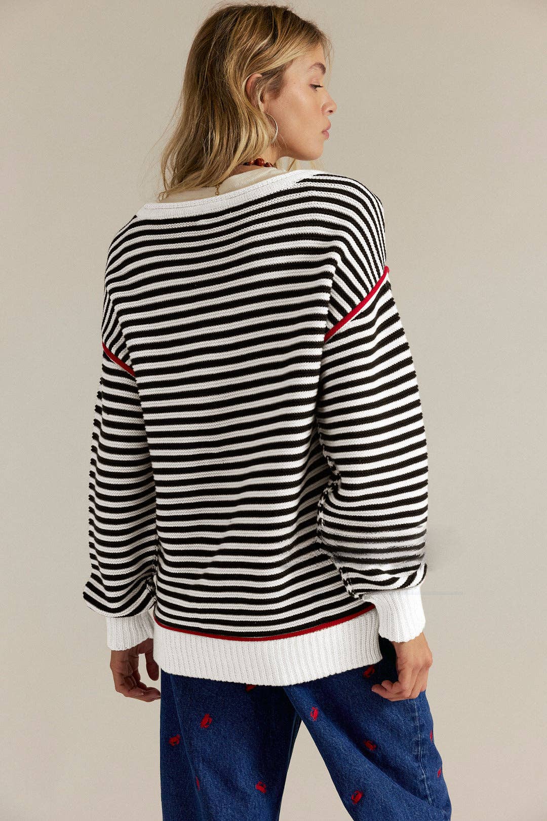 Striped Crewneck Knit Sweater | Loose Fit Pullover Top