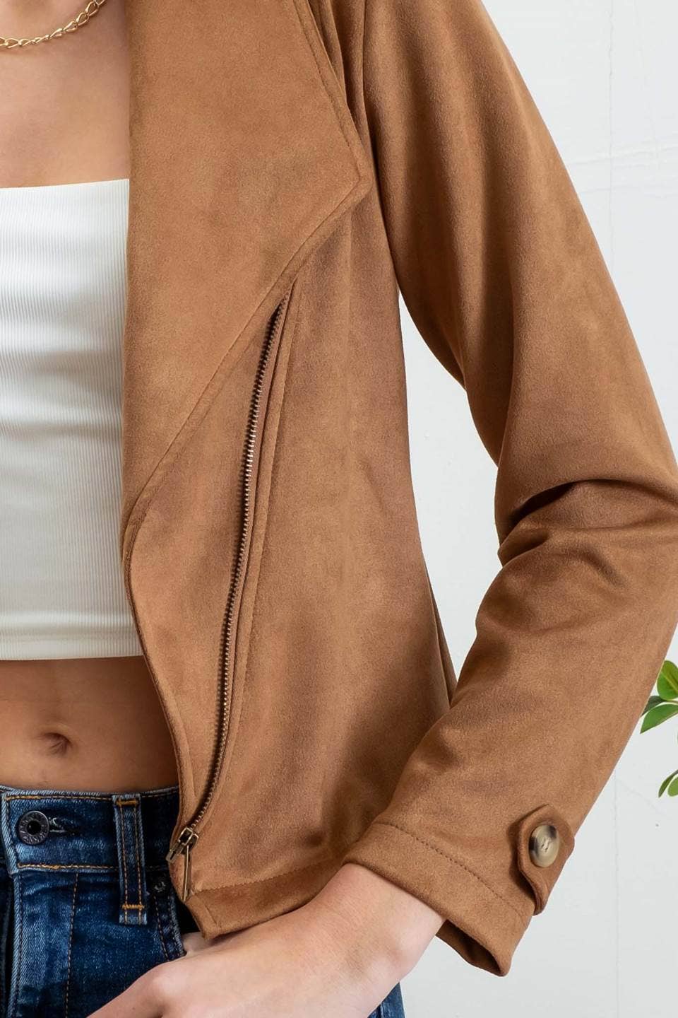 Faux Suede Zip Up Moto Jacket