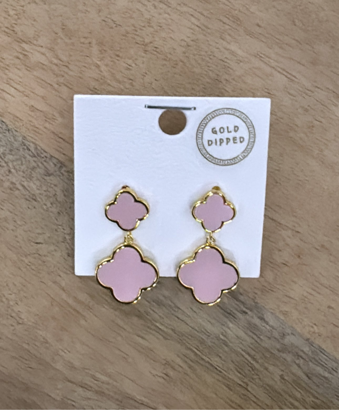 Pink Gold Clover Double Pendant Earrings