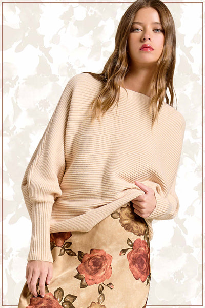 Slouchy Fit Bubble Sleeve Boat Neck Sweater: Brick