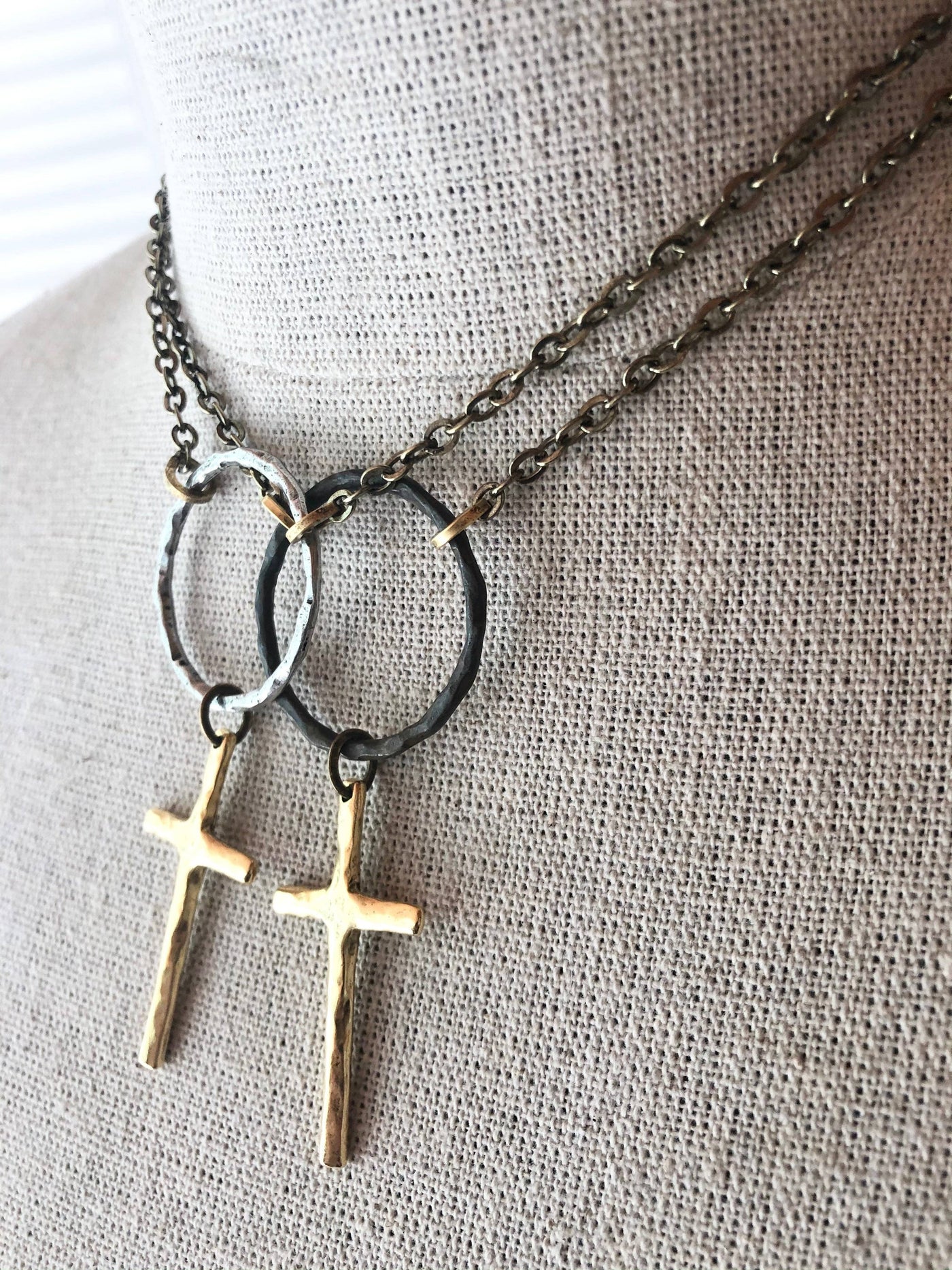Mixed Metal Cross Necklace: Silver