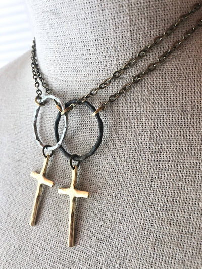 Mixed Metal Cross Necklace: Silver