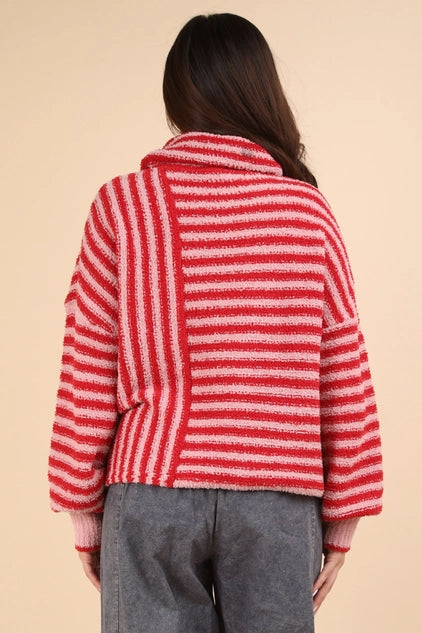 Mock Neck Soft Striped Knit Sweater Top