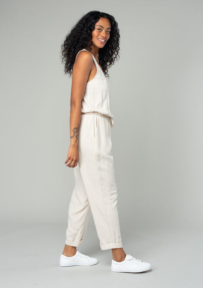 Linen Blend Sleeveless Racerback Jumpsuit