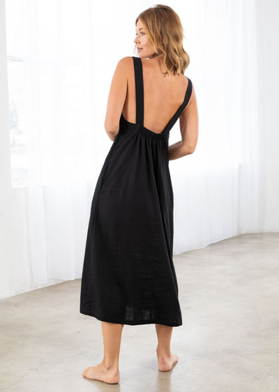 Linen Open Back Midi Dress