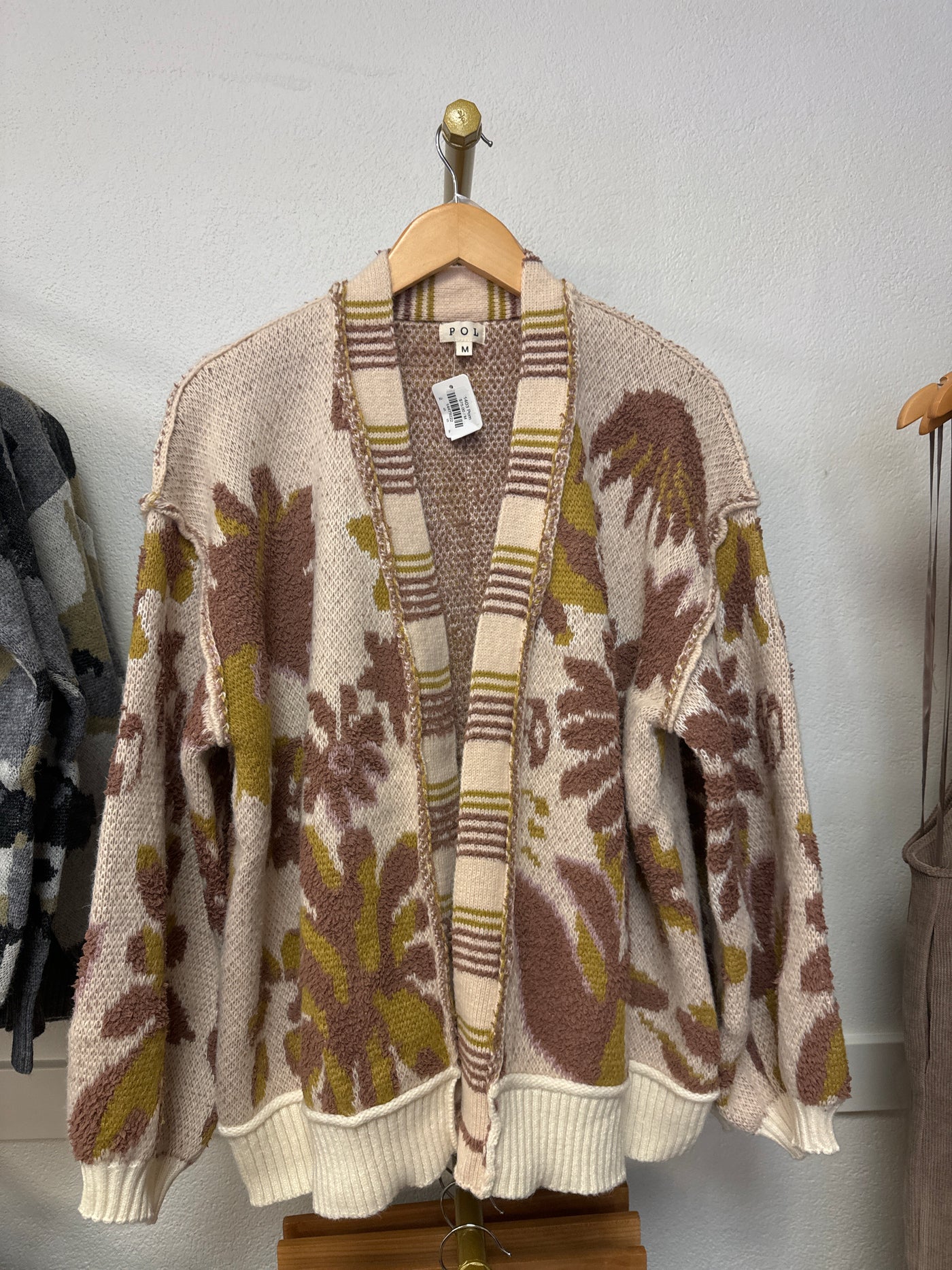 Heavy weight Cardigan with Flower Printed Sleeves