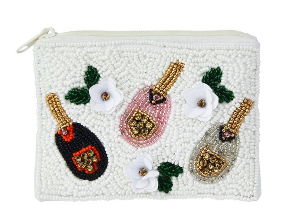 Beaded Champagne Floral Coin Purse