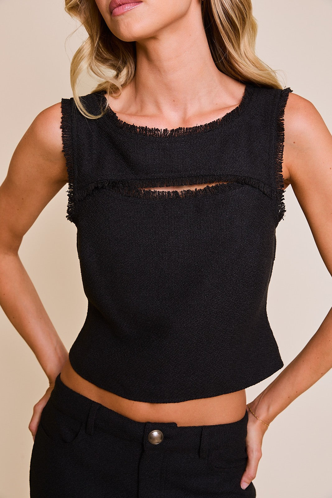 Boat Neck Front Cut Top