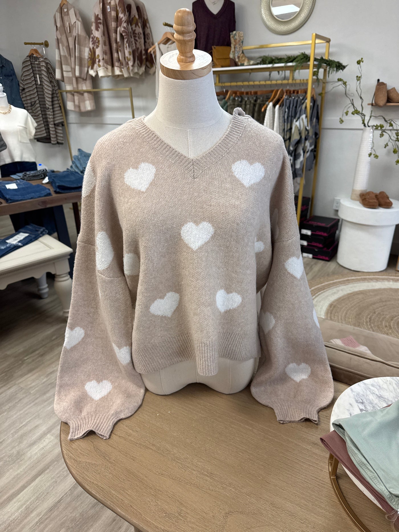 Heart Print Hooded Sweater