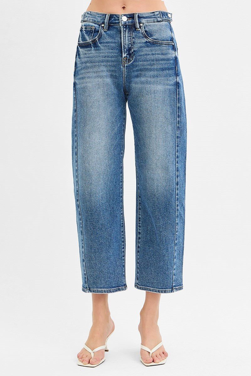 High Rise Crop Adjustable Waist Barrel Jean