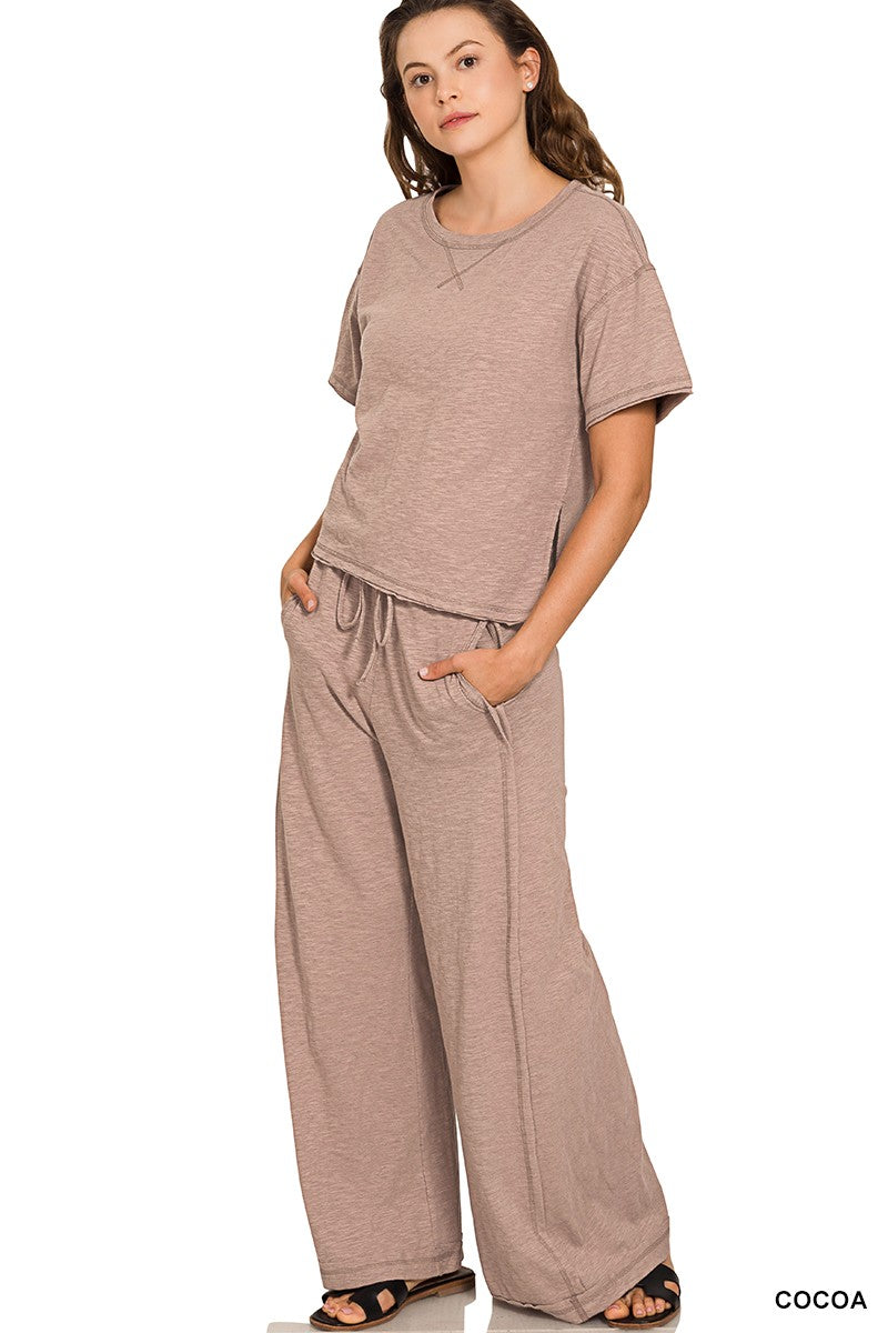 Cotton Slub Short Slv Tee & Pants Set