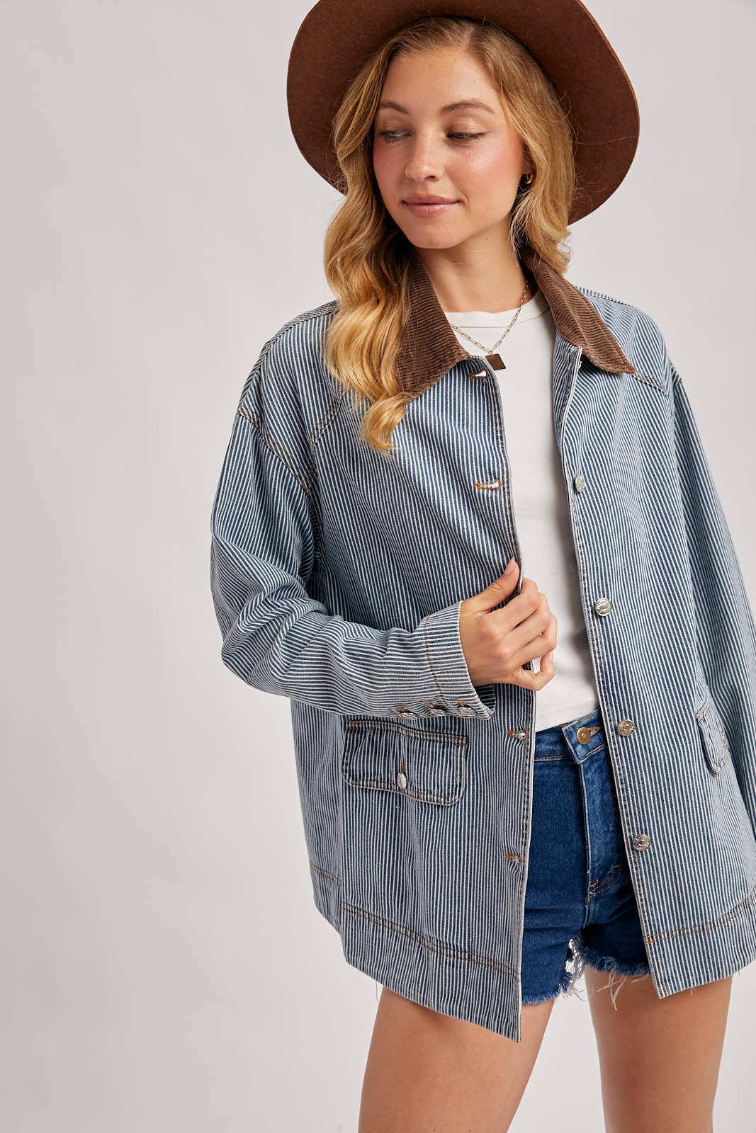 DENIM CORDUROY COLLAR CONTRAST BARN COAT