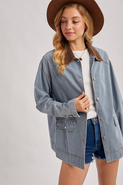 DENIM CORDUROY COLLAR CONTRAST BARN COAT