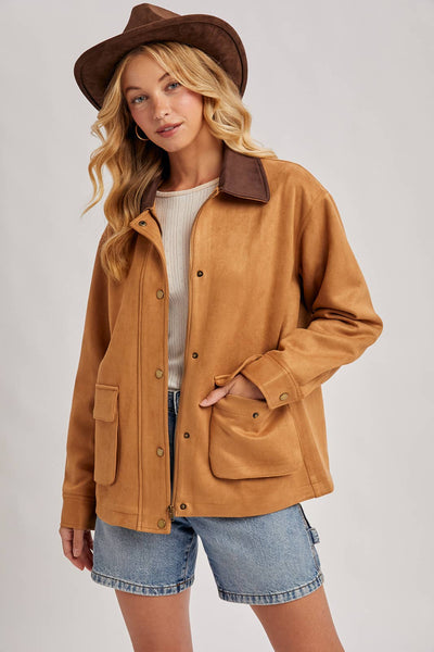 BUTTON DOWN FAUX SUEDE BARBOUR JACKET