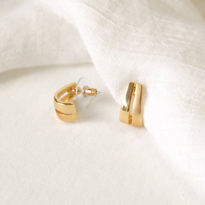 Stud Earrings | Two Tone Design. Gold