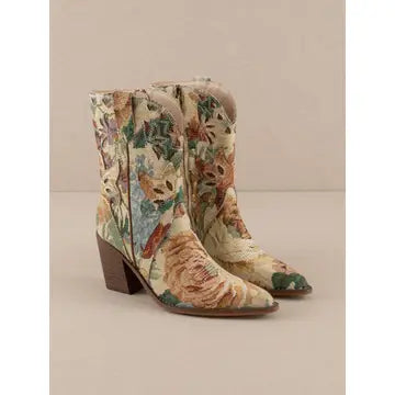 Floral Paneled Western Bootie