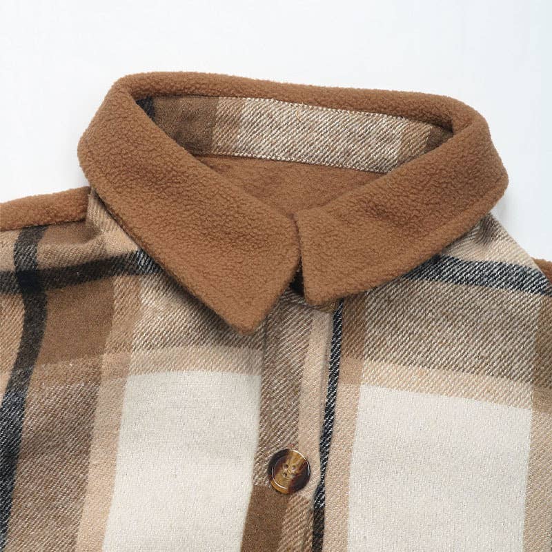 Brushed Plaid Long Coats With Pockets