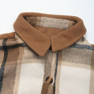 Brushed Plaid Long Coats With Pockets