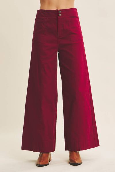 OLIVE WIDE-LEG ANKLE LENGTH PANTS