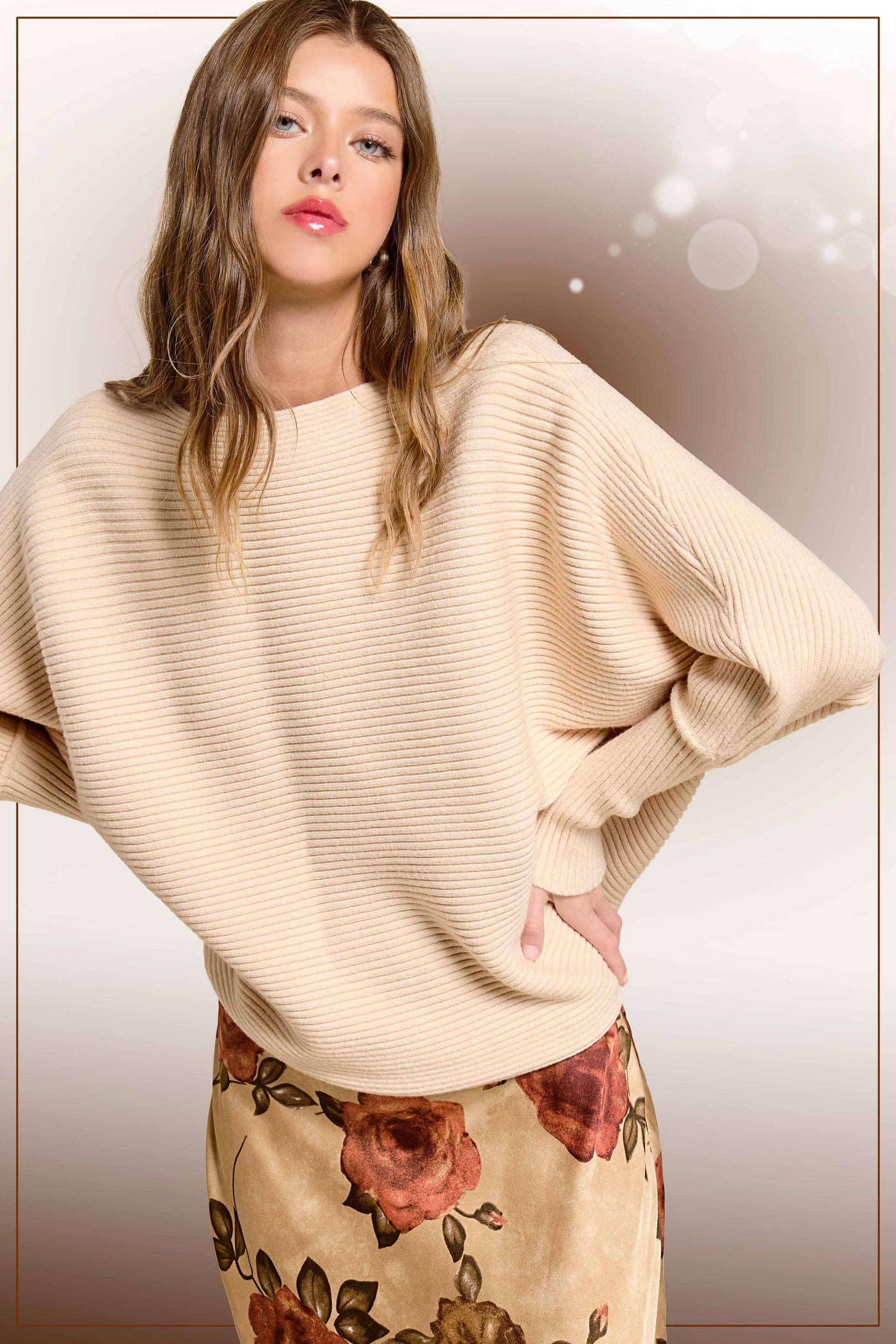 Slouchy Fit Bubble Sleeve Boat Neck Sweater: Brick