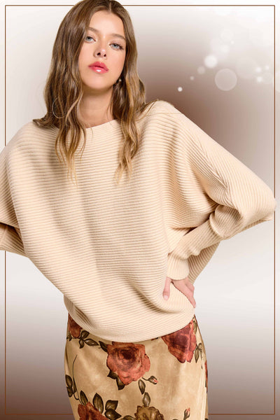 Slouchy Fit Bubble Sleeve Boat Neck Sweater: Brick