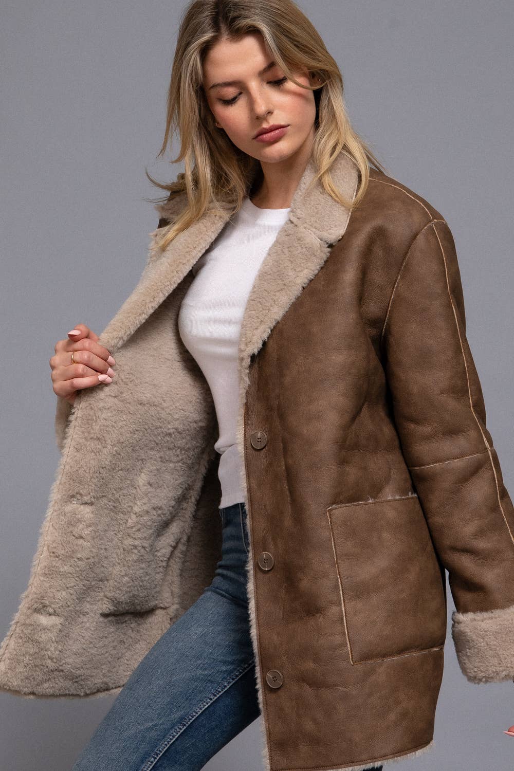 Double Sided Faux Leather Coat