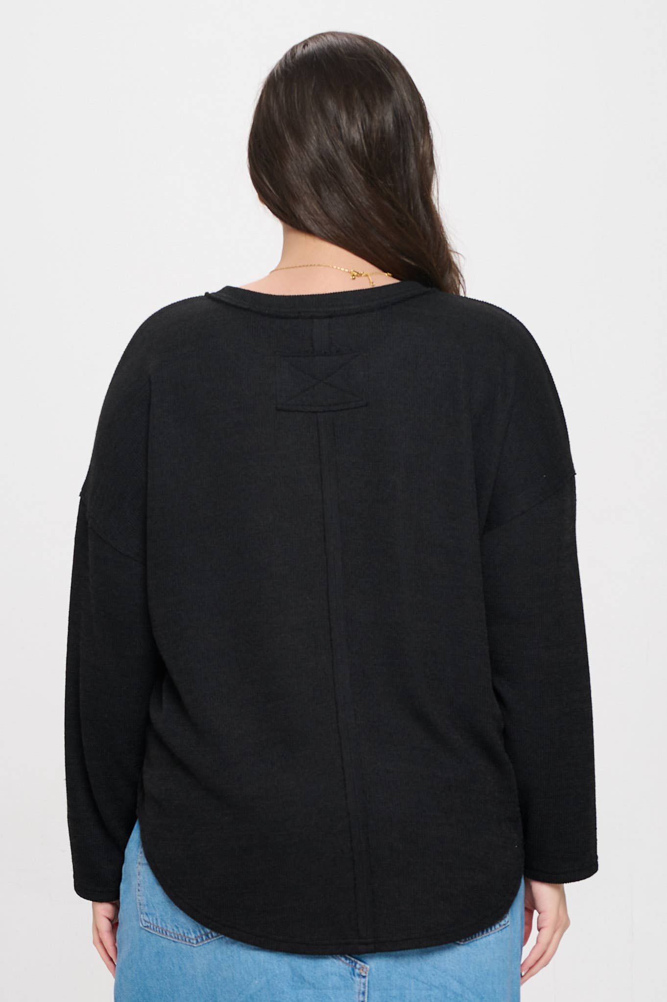 Plus Solid Notch Neck Knit Top