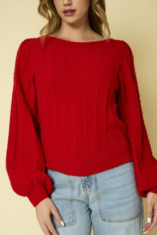 Ribbed Pointelle Bubble Sweater